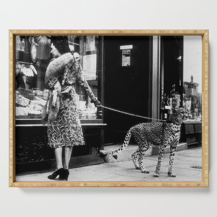 Woman Walking Pet Cheetah in London, 1939 Serving Tray Gallery Image 1