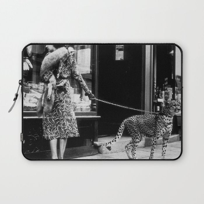 Woman Walking Pet Cheetah in London, 1939 Laptop Sleeve Gallery Image 1