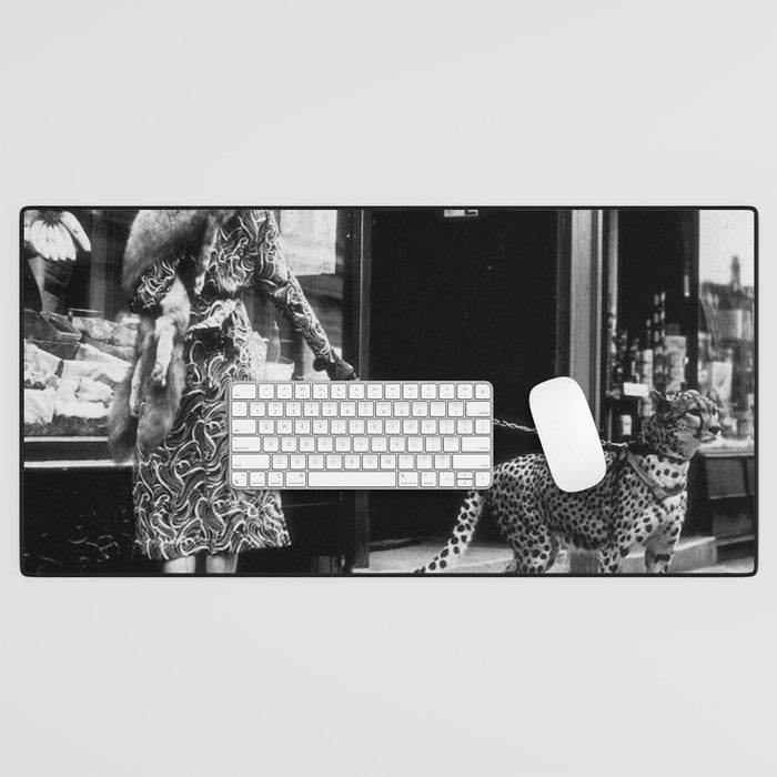 Woman Walking Pet Cheetah in London, 1939 Desk Mat Gallery Image 1