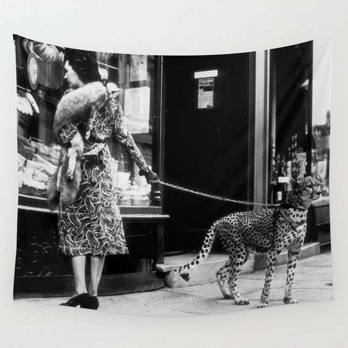 Woman Walking Pet Cheetah in London, 1939 Wall Tapestry Gallery Image 4