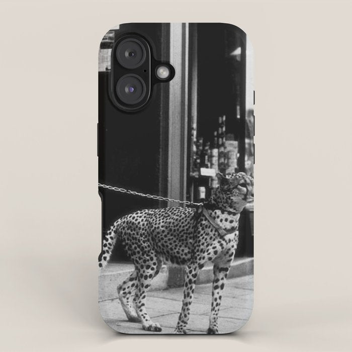 Woman Walking Pet Cheetah in London, 1939 iPhone Case Gallery Image 1