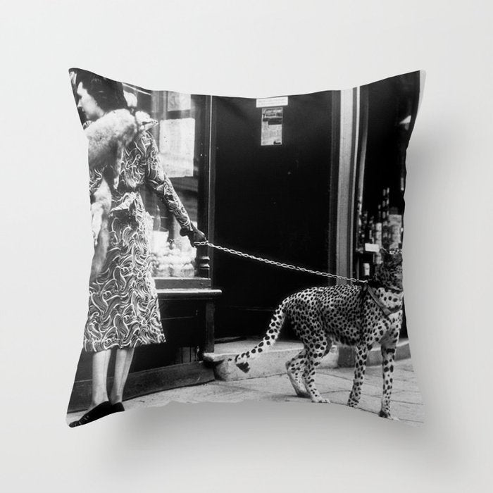 Woman Walking Pet Cheetah in London, 1939 Throw Pillow Gallery Image 1