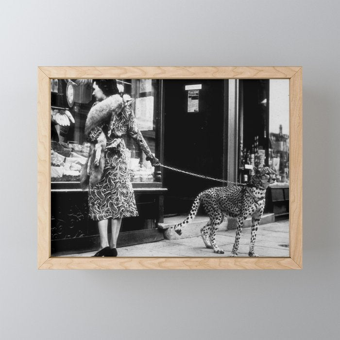 Woman Walking Pet Cheetah in London, 1939 Mini Art Print Gallery Image 1