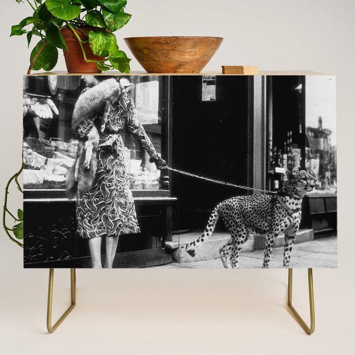 Woman Walking Pet Cheetah in London, 1939 Credenza Gallery Image 1
