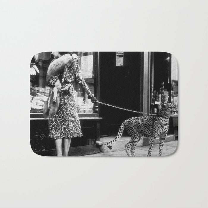Woman Walking Pet Cheetah in London, 1939 Bath Mat Gallery Image 1