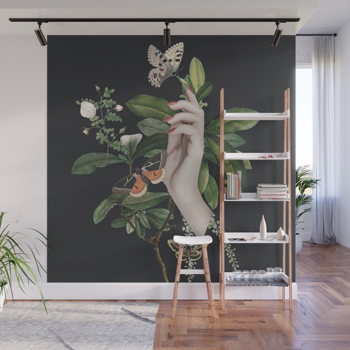 Minimal Collage/ Hand, Plants and Butterflies 7 Wall Mural Gallery Image 1