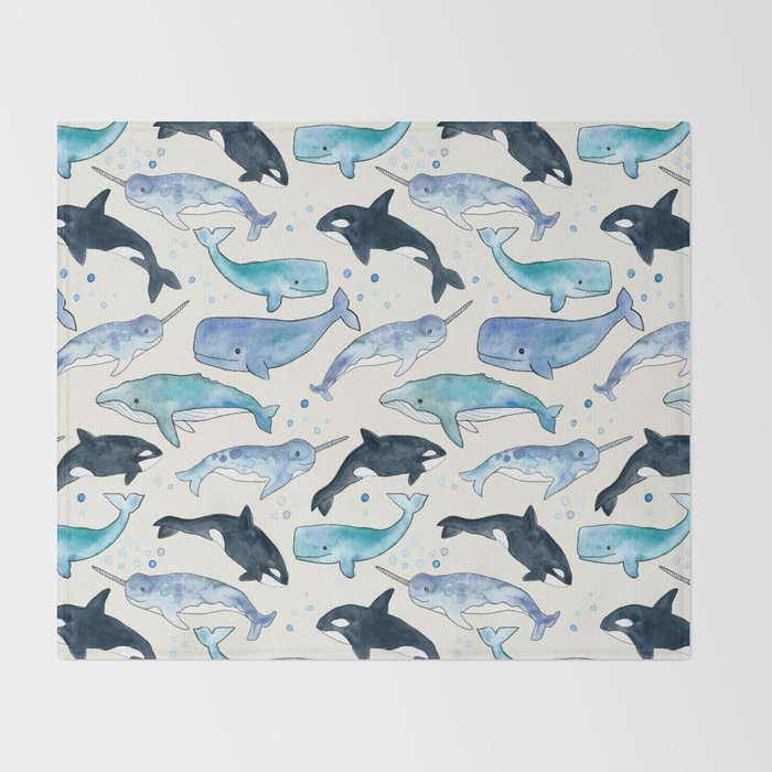 Whales, Orcas & Narwhals Throw Blanket Gallery Image 2