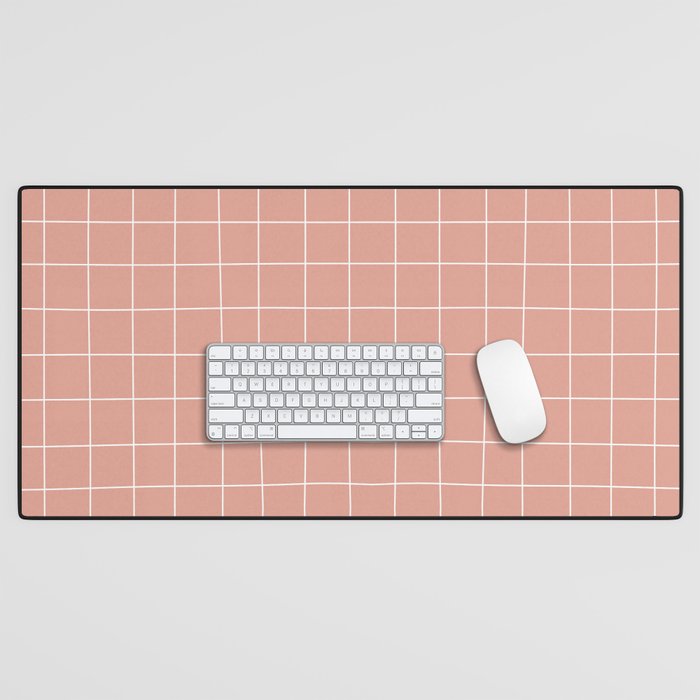 Hand Drawn Grid Pattern Peach Pink Desk Mat Gallery Image 1