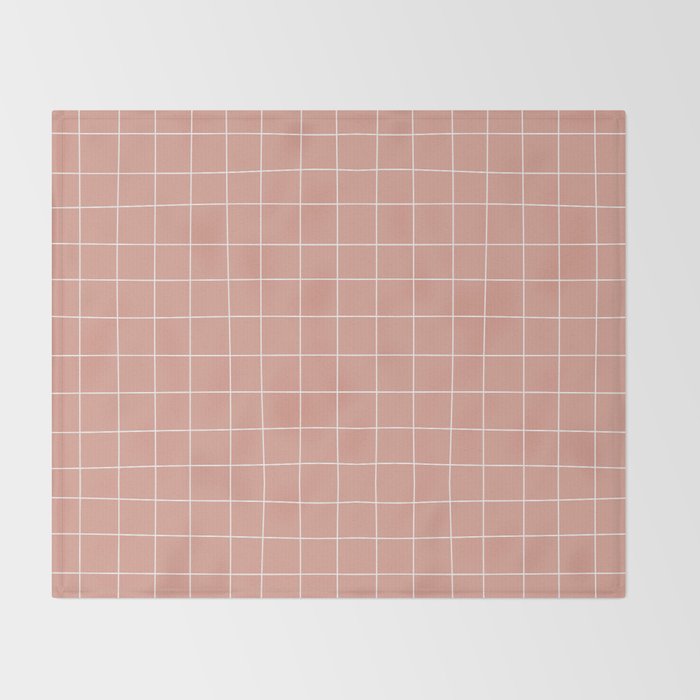 Hand Drawn Grid Pattern Peach Pink Throw Blanket Gallery Image 2