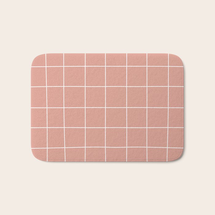 Hand Drawn Grid Pattern Peach Pink Bath Mat Gallery Image 1