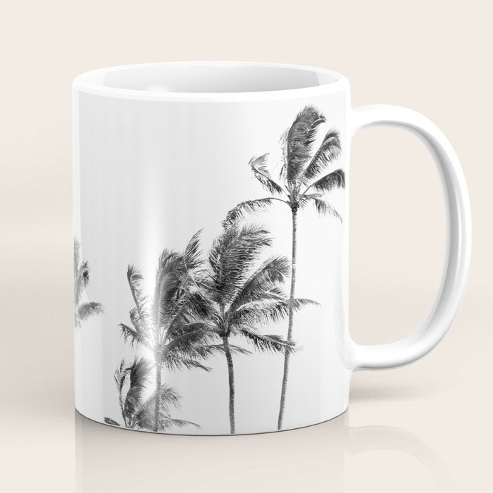 Hawaii Palm Trees - Black and White Photography Coffee Mug Gallery Image 1