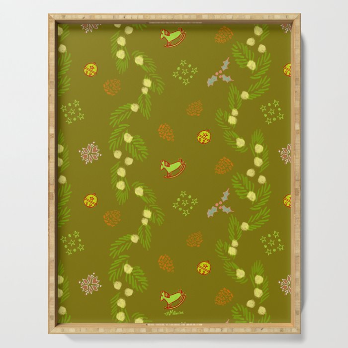 Whimsical Tiny Toys & Pine Branches in Green Serving Tray Gallery Image 1