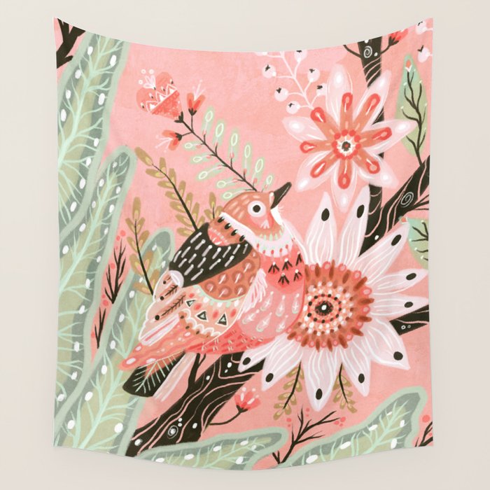 Little Pink Bird Wall Tapestry Gallery Image 4
