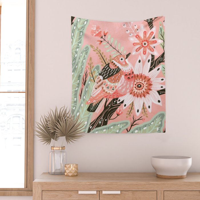 Little Pink Bird Wall Tapestry Gallery Image 2