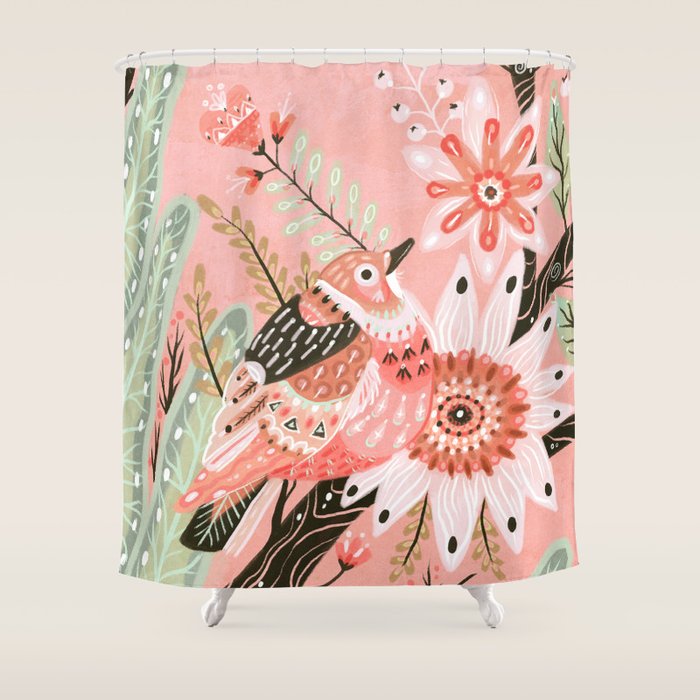 Little Pink Bird Shower Curtain Gallery Image 1