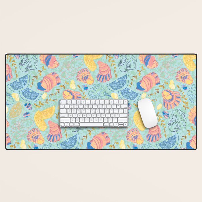 Coastal Oysters on the Beach in Seafoam Green Desk Mat Gallery Image 1