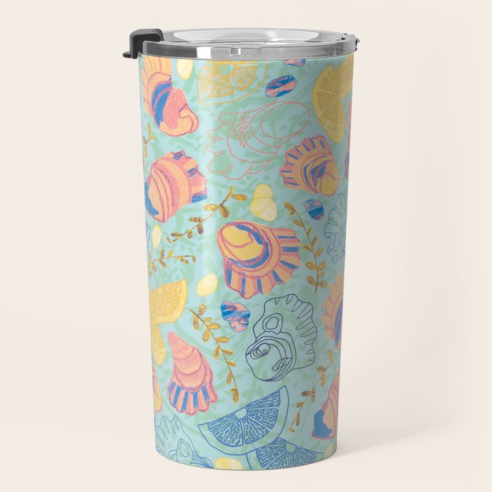 Coastal Oysters on the Beach in Seafoam Green Travel Mug Gallery Image 3