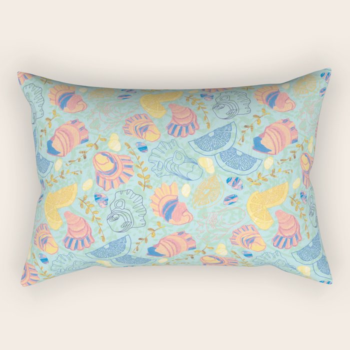 Coastal Oysters on the Beach in Seafoam Green Rectangular Pillow Gallery Image 2
