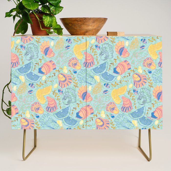 Coastal Oysters on the Beach in Seafoam Green Credenza Gallery Image 1