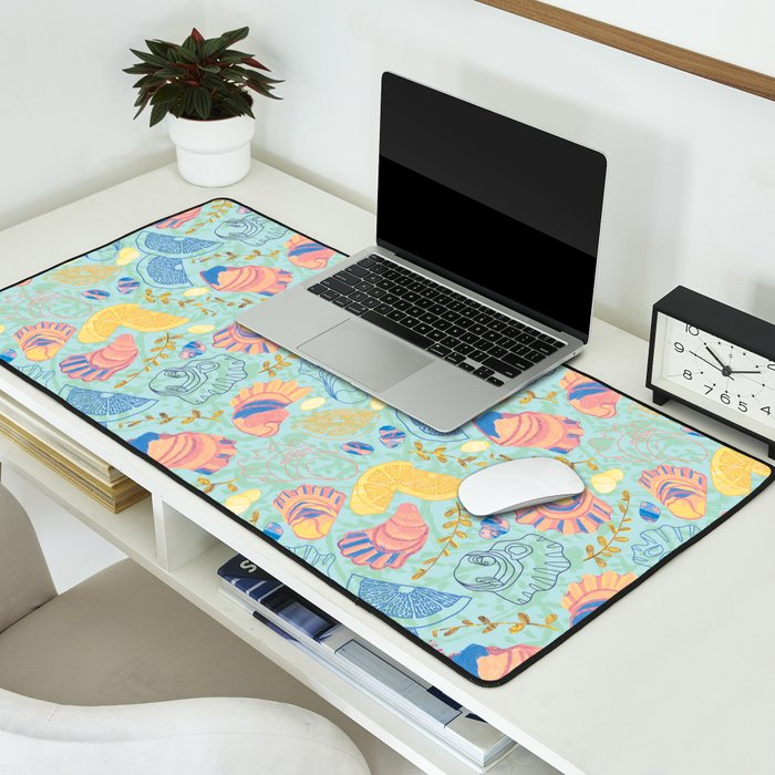 Coastal Oysters on the Beach in Seafoam Green Desk Mat Gallery Image 2