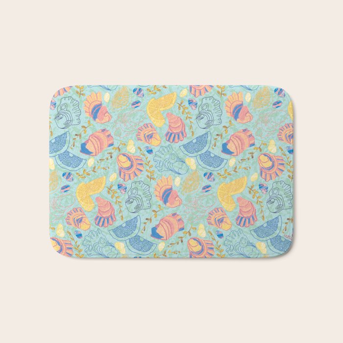 Coastal Oysters on the Beach in Seafoam Green Bath Mat Gallery Image 1