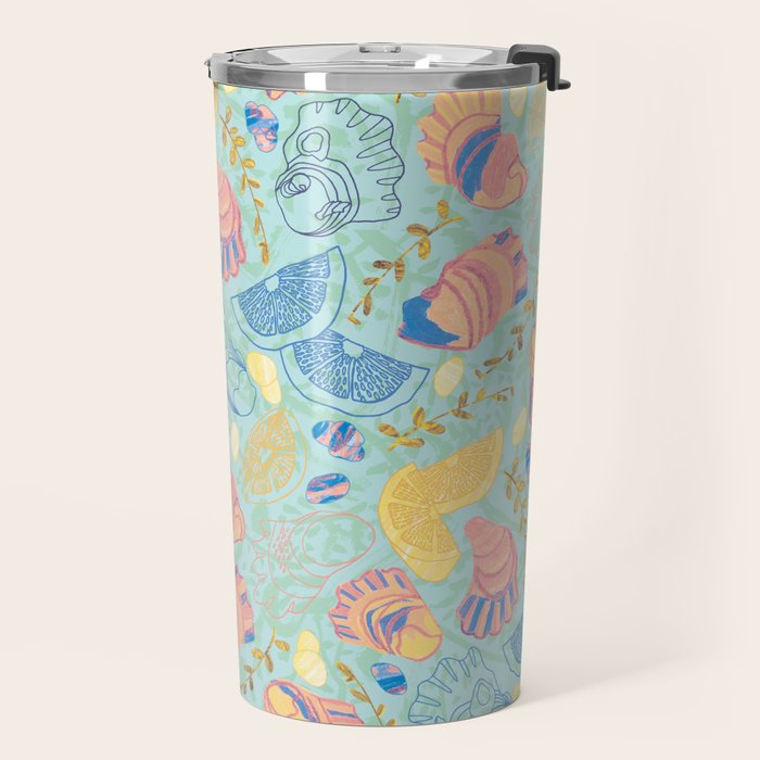 Coastal Oysters on the Beach in Seafoam Green Travel Mug Gallery Image 2