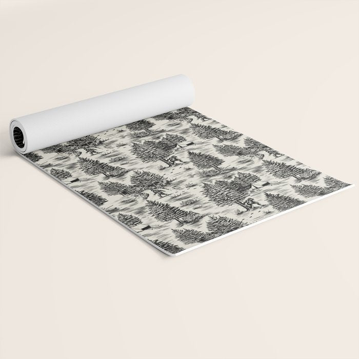 Bigfoot / Sasquatch Toile de Jouy in Black Yoga Mat Gallery Image 2