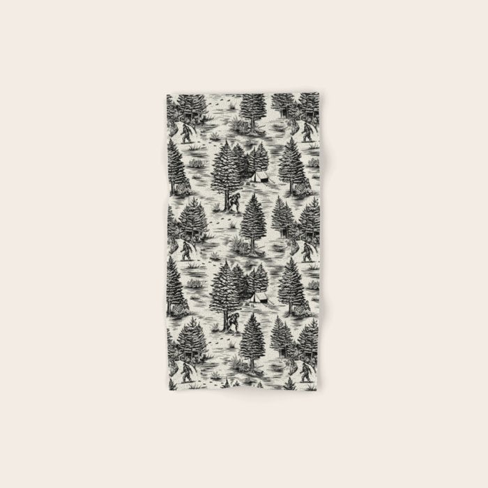 Bigfoot / Sasquatch Toile de Jouy in Black Bath Towel Gallery Image 1