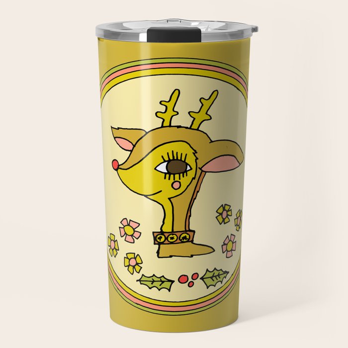 vintage reindeer christmas cheer // retro art by surfy birdy Travel Mug Gallery Image 1