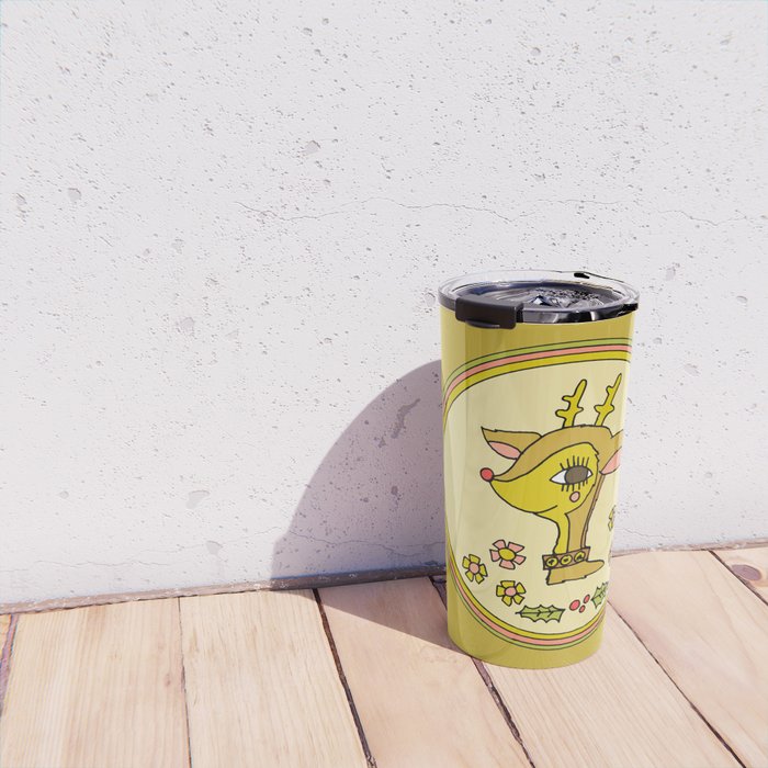 vintage reindeer christmas cheer // retro art by surfy birdy Travel Mug Gallery Image 4