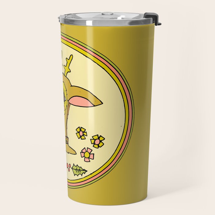 vintage reindeer christmas cheer // retro art by surfy birdy Travel Mug Gallery Image 2