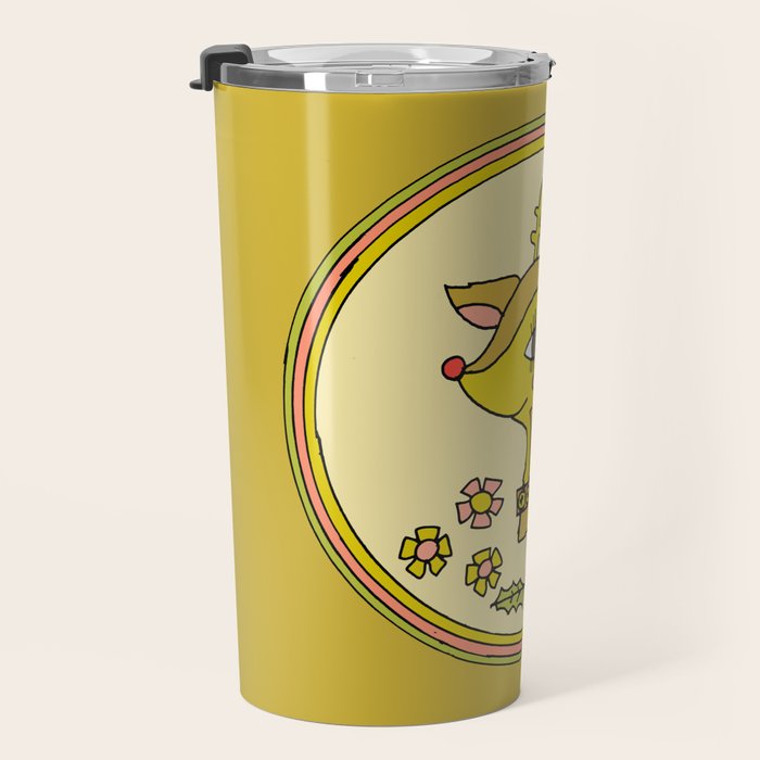 vintage reindeer christmas cheer // retro art by surfy birdy Travel Mug Gallery Image 3