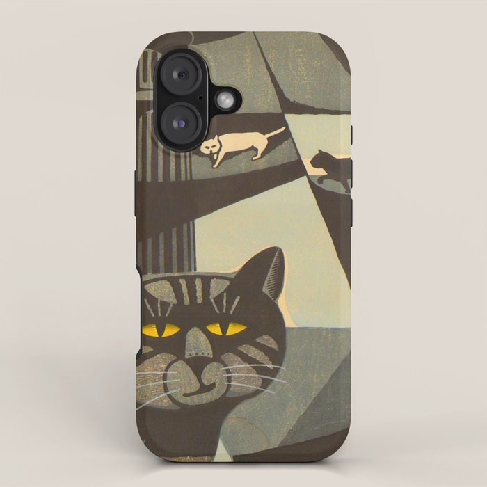 Inagaki Tomoo Vintage Japanese Woodblock print mid century Modern Cubism Art Cats Feline iPhone Case Gallery Image 1