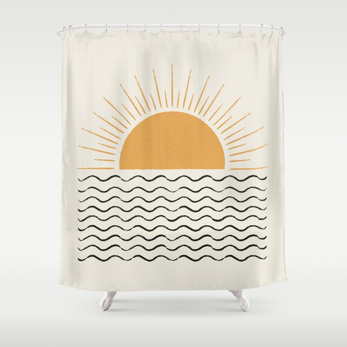 Sunrise Ocean -  Mid Century Modern Style Shower Curtain Gallery Image 1