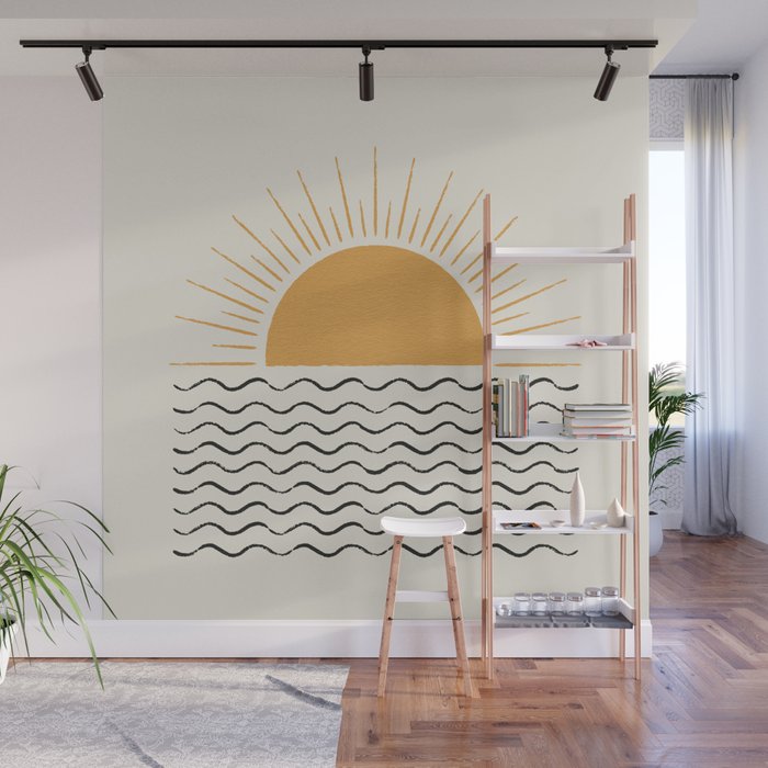 Sunrise Ocean -  Mid Century Modern Style Wall Mural Gallery Image 1
