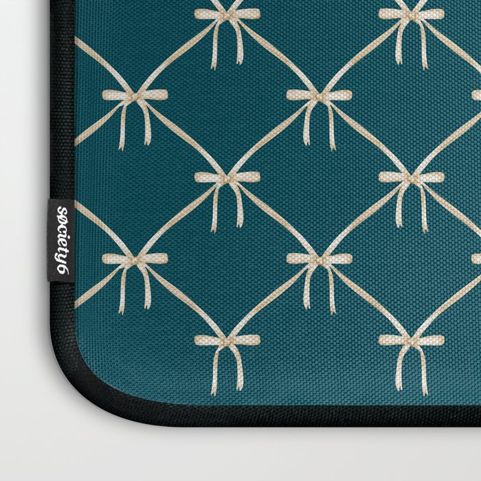 Bows & Ribbons Pattern XXIX Dark Teal Laptop Sleeve Gallery Image 3