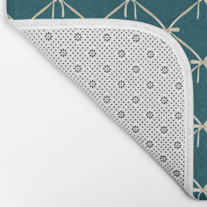Bows & Ribbons Pattern XXIX Dark Teal Bath Mat Gallery Image 2