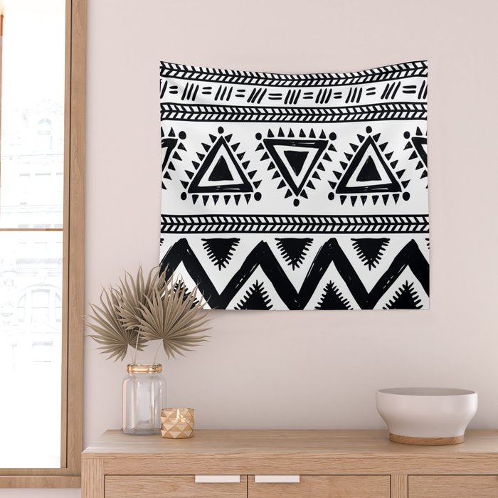 Tribal black and white Wall Tapestry Gallery Image 2