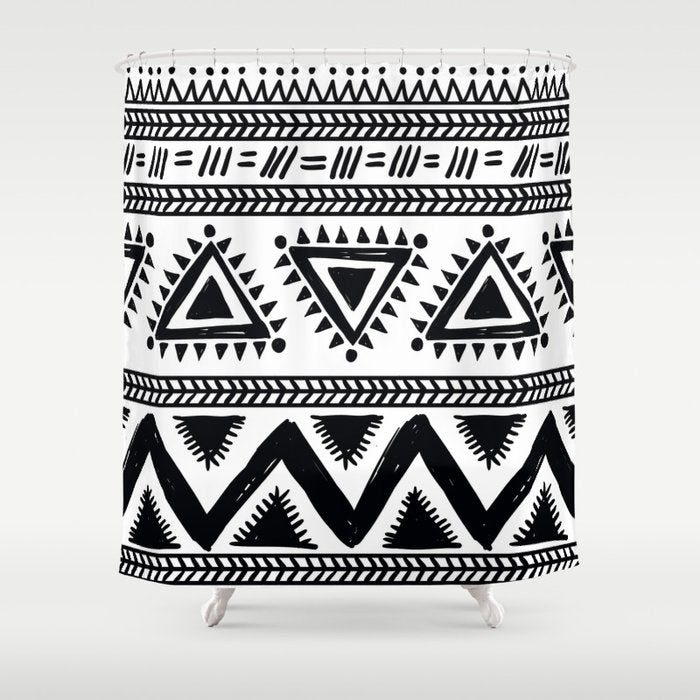 Tribal black and white Shower Curtain Gallery Image 1