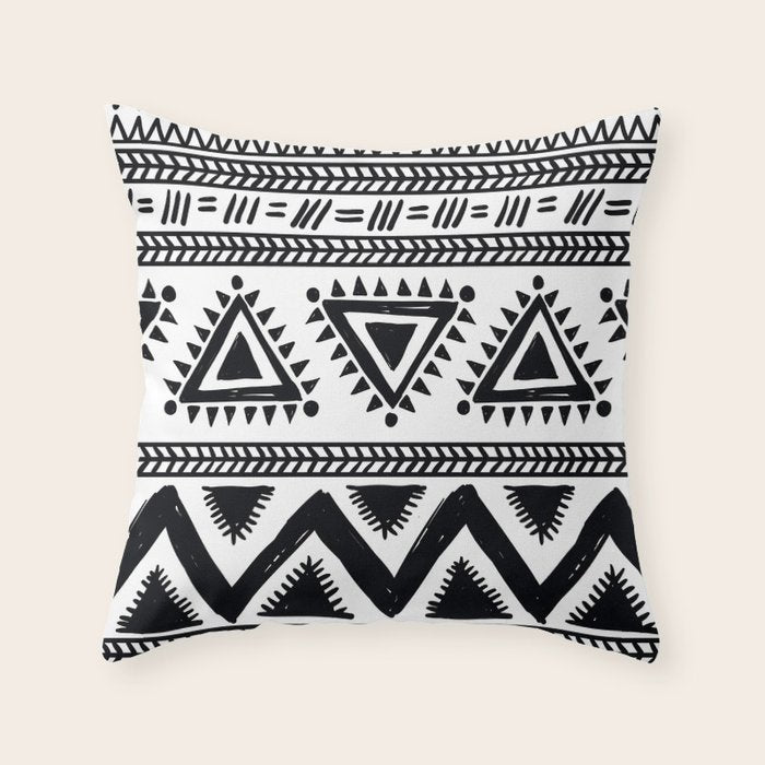 Tribal black and white Throw Pillow Gallery Image 1