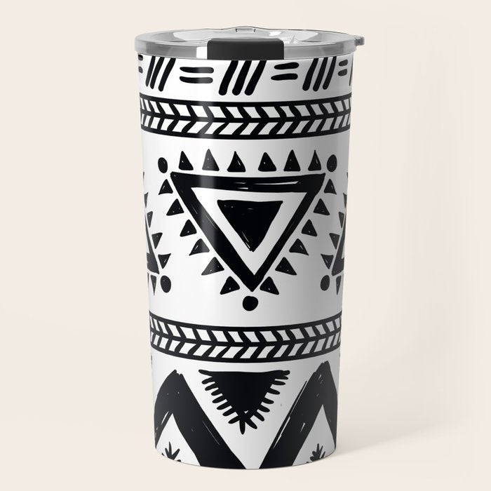 Tribal black and white Travel Mug Gallery Image 1