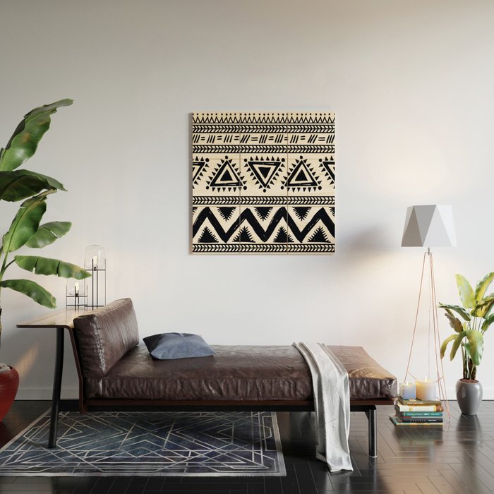 Tribal black and white Wood Wall Art Gallery Image 2
