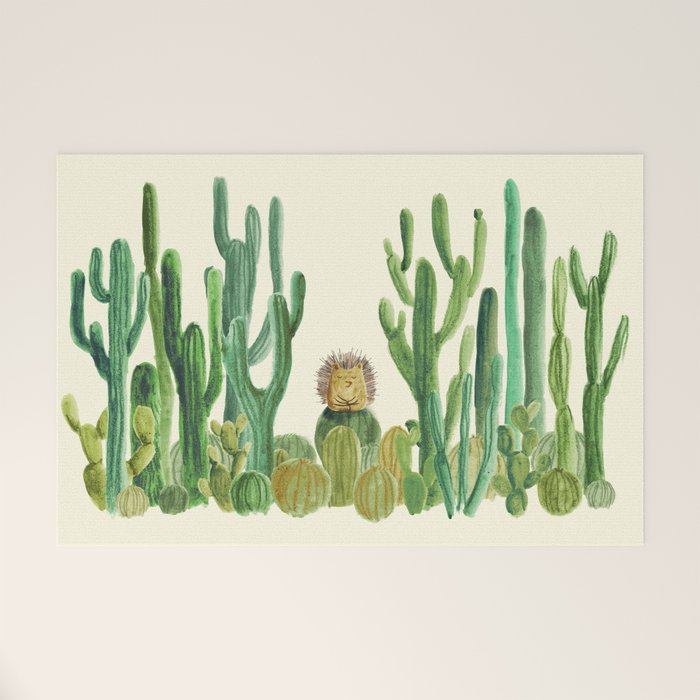 In my happy place - hedgehog meditating in cactus jungle Welcome Mat Gallery Image 1