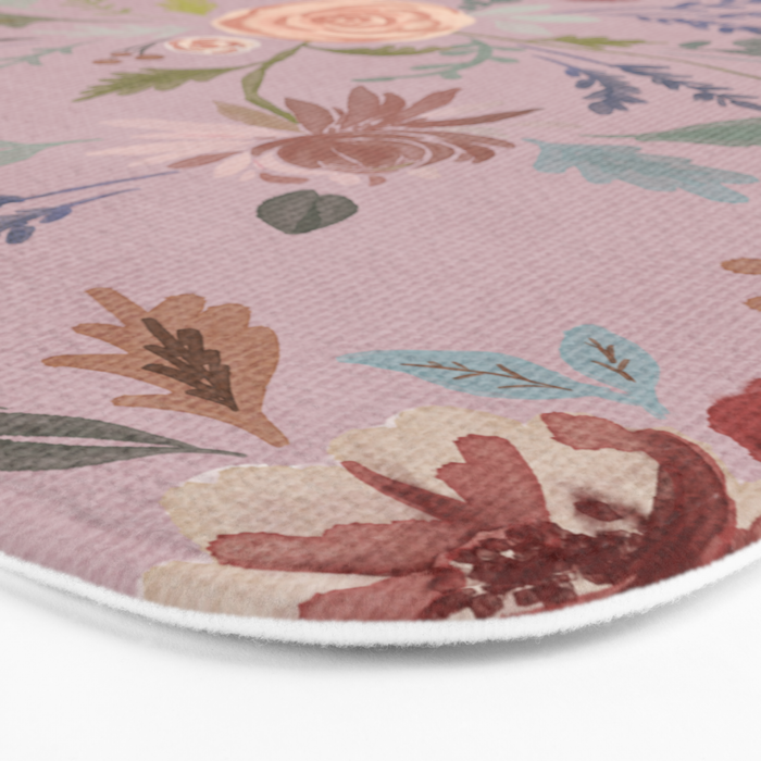 Bohemian Watercolor Floral - Cool Pink Bath Mat Gallery Image 3