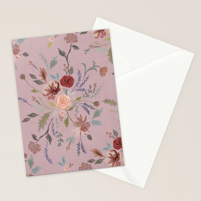 Bohemian Watercolor Floral - Cool Pink Stationery Card Gallery Image 2