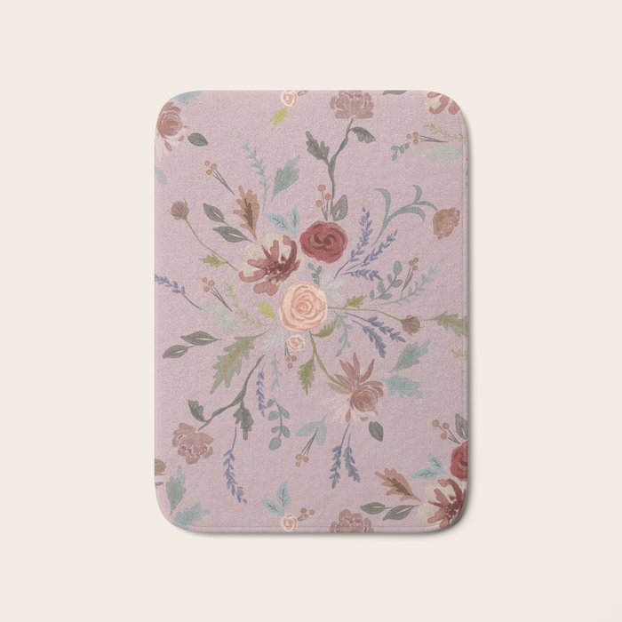 Bohemian Watercolor Floral - Cool Pink Bath Mat Gallery Image 1