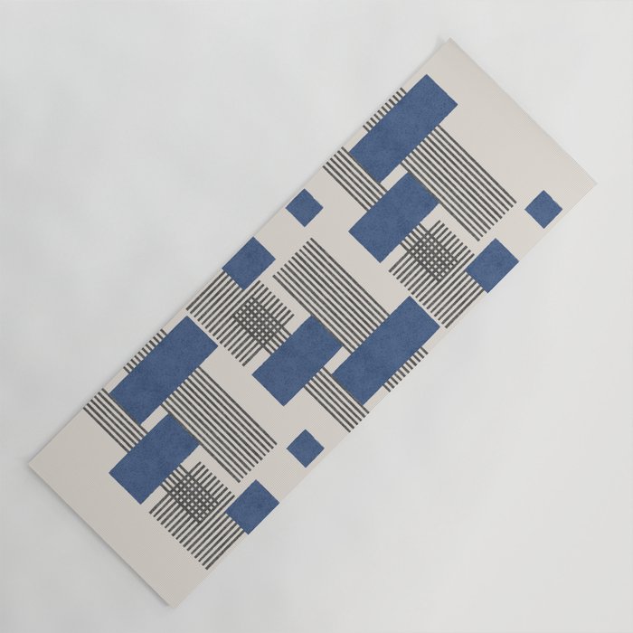 Stripes and Square Blue Composition - Abstract Yoga Mat Gallery Image 1