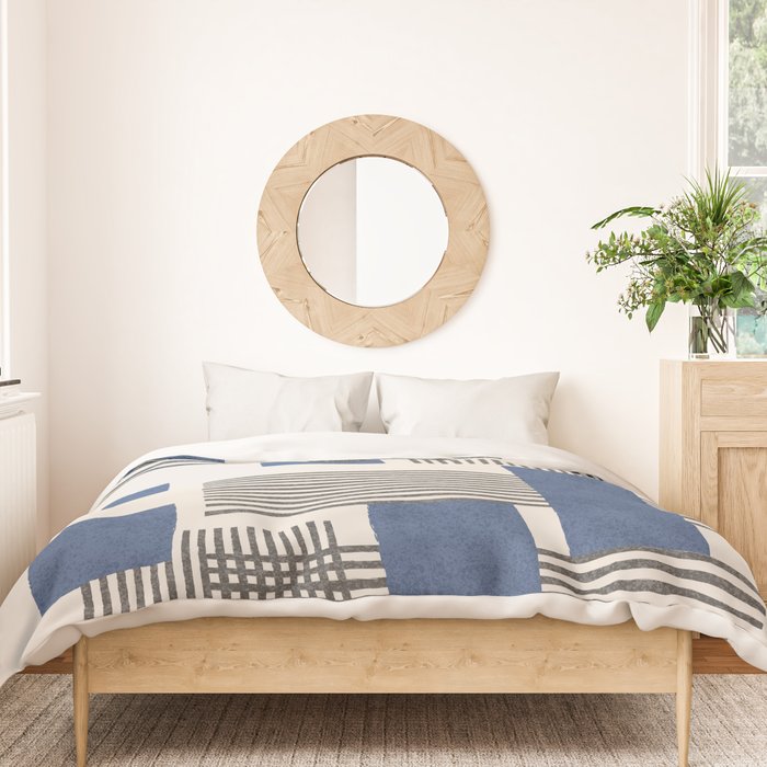 Stripes and Square Blue Composition - Abstract Duvet Cover Gallery Image 3