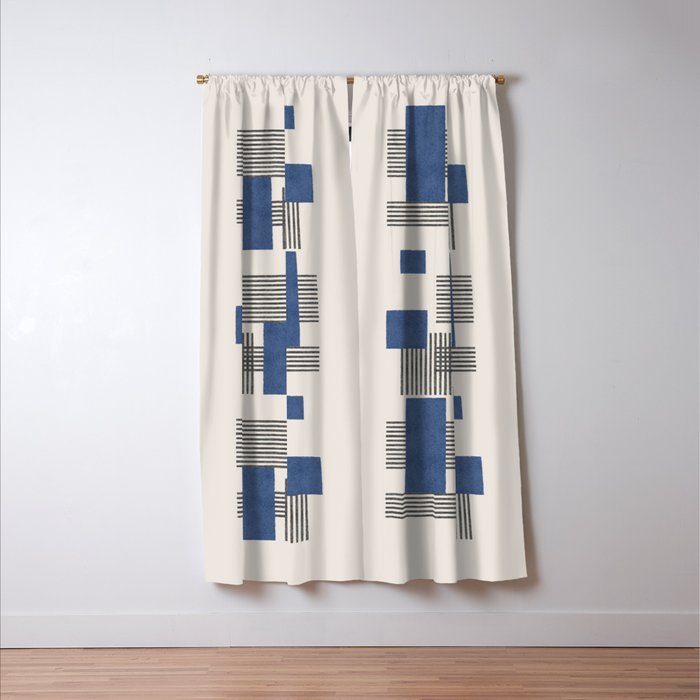 Stripes and Square Blue Composition - Abstract Window Curtain Gallery Image 3