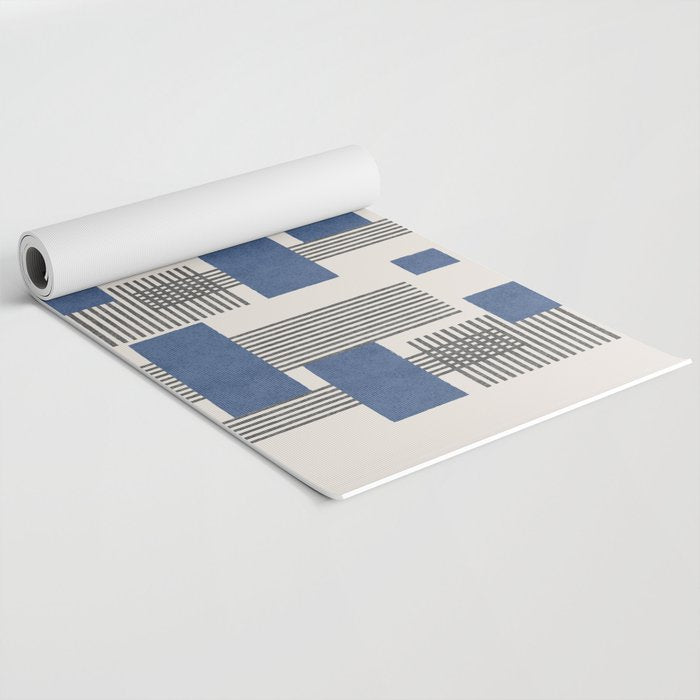 Stripes and Square Blue Composition - Abstract Yoga Mat Gallery Image 2